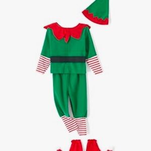 Kids Green and Red Elf Costume